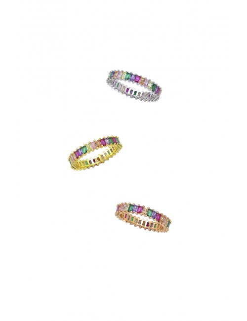 Silver ring with multicolor zirgon stones