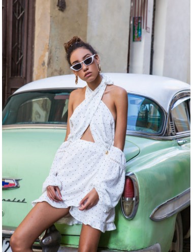 Malecon White Polka Dot Dress Mallory