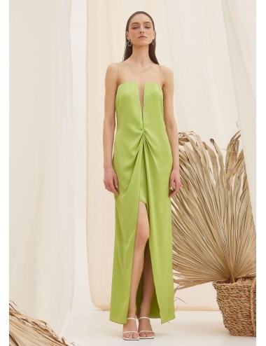 THE KNL'S Βραδινό φόρεμα μεταξωτό μάξι lime Selene