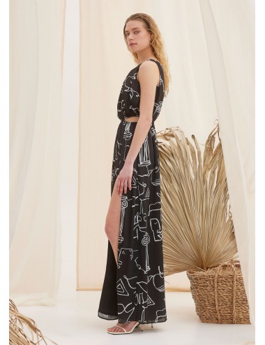 THE KNL'S Φόρεμα μάξι με άνοιγμα στη μέση, print black line Evande