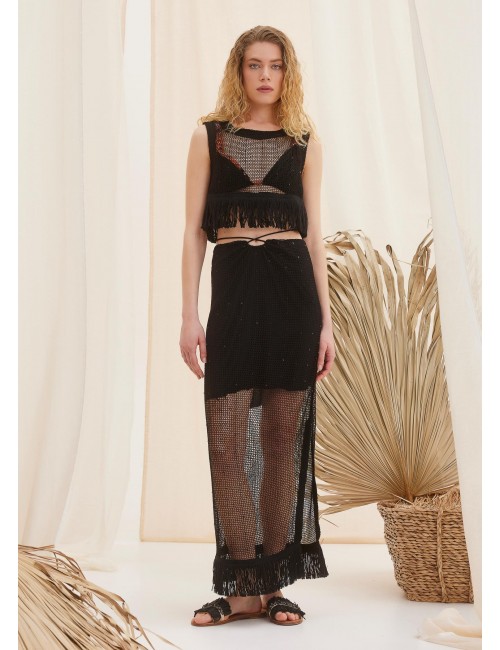 THE KNL'S Διχτυωτή φούστα midi μαύρη παγιέτα Pandora