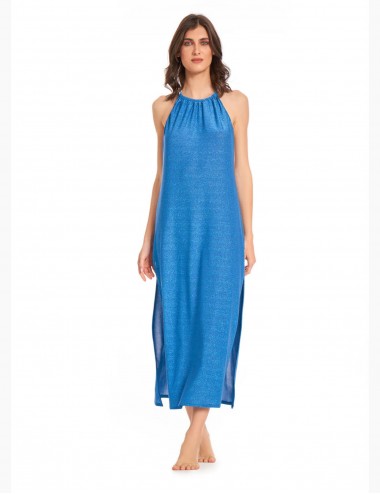 Cotazur Long lurex braid blue woman dress