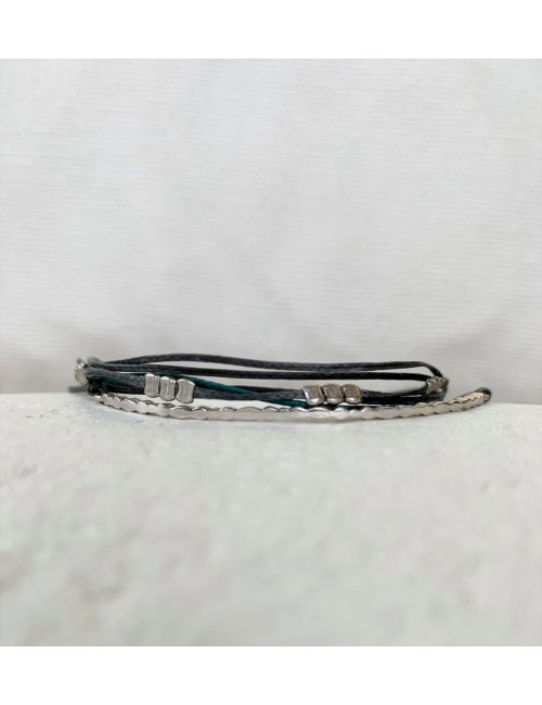 Handmade silver bracelet with cords